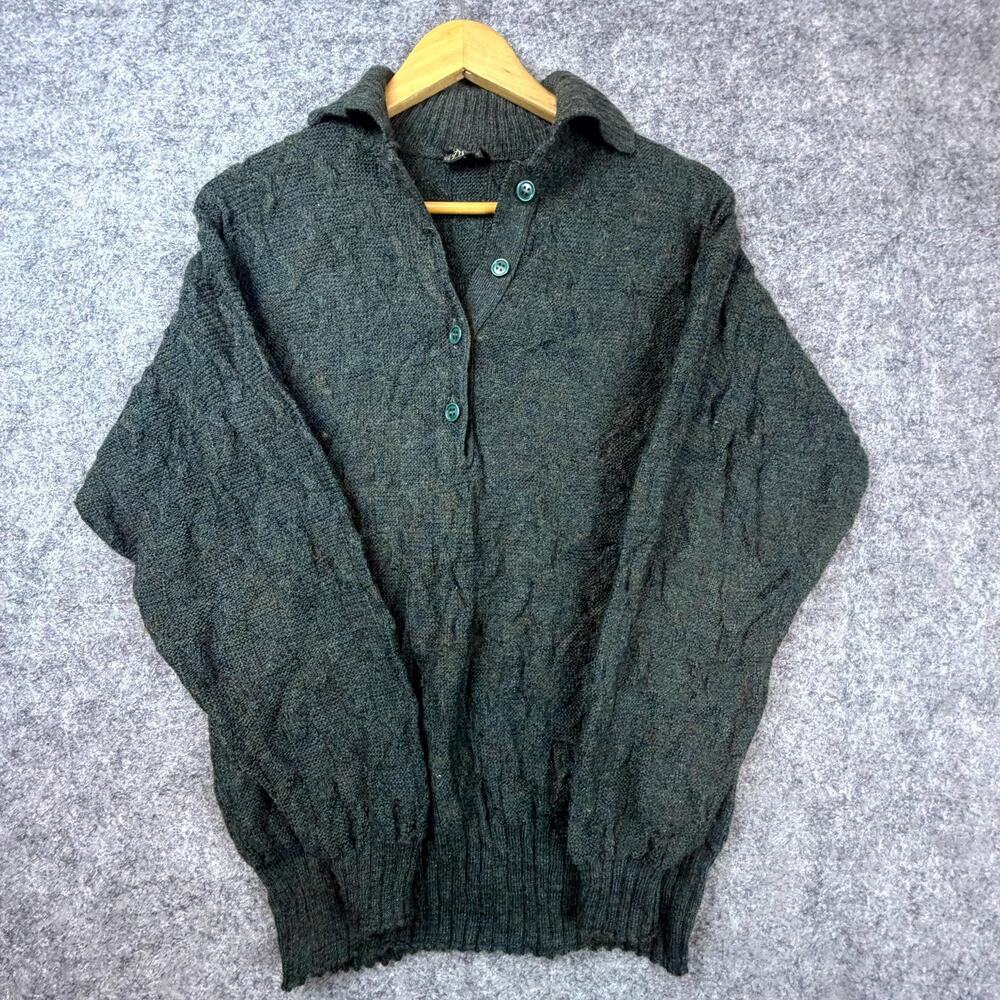 Vintage 90s Tricot Djezi‎ Sweater Womens Medium Green Henley Heritage Cabin